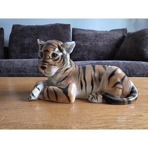 Vintage Wien Keramos Knight Ceramics Austria Sitting Tiger Statue Figurine READ
